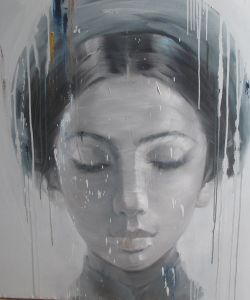 8.ArtBlue Studio_Phuong Quoc Tri_Lady with traditional head scarf 2_110x110cm_Oil on canvas