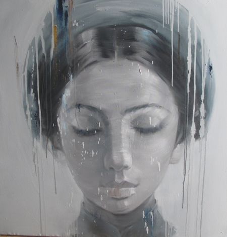 8.ArtBlue Studio_Phuong Quoc Tri_Lady with traditional head scarf 2_110x110cm_Oil on canvas